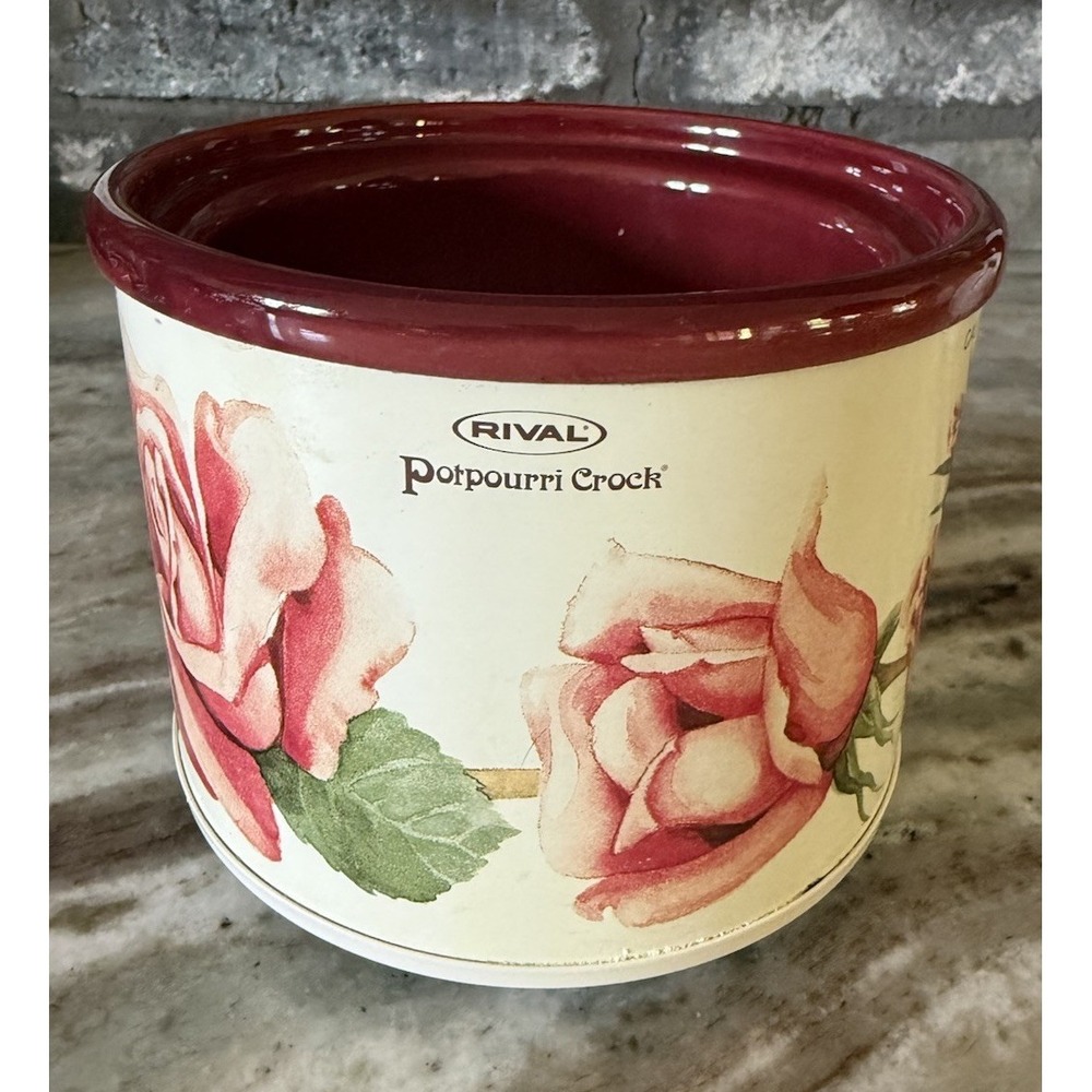 VTG Rival Electric Potpourri Crock Simmer Pot 3206 Red Rose Floral Cottagecore